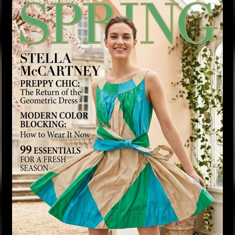 Stella McCartney multicolor Blue tan dress M Preppy Chic Spring